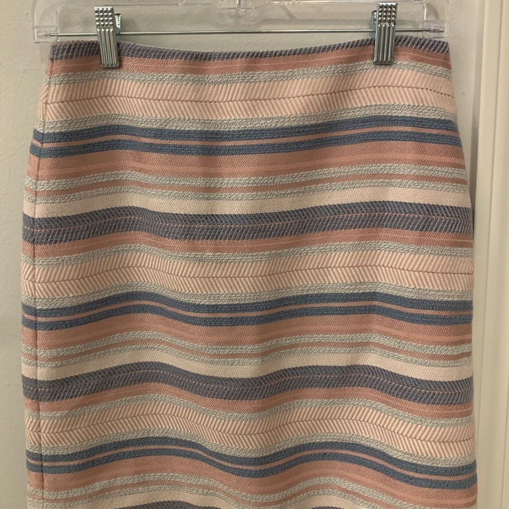 Loft - Polyester/Cotton Skirt - 0 - Pastel Blue/Pink/Cream Striped